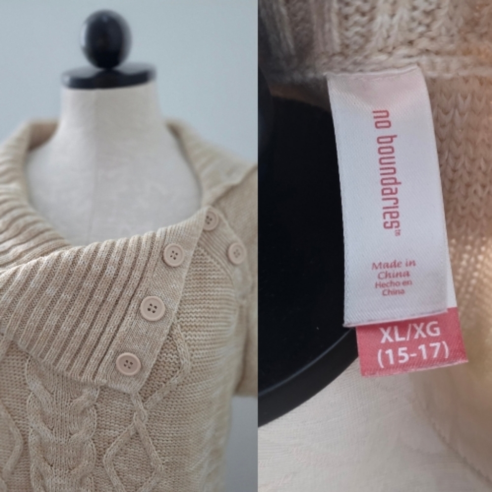 No Boundaries Women's Chic Knitwear Tunic with Elegant Cable Detail Cream XL - Picture 5 of 5